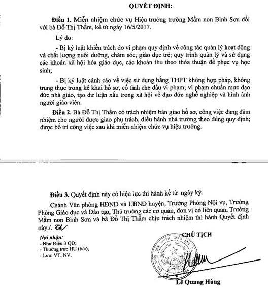 Quyết định miễn nhiệm chức vụ Hiệu trưởng đối với b&agrave; Đỗ Thị Thắm