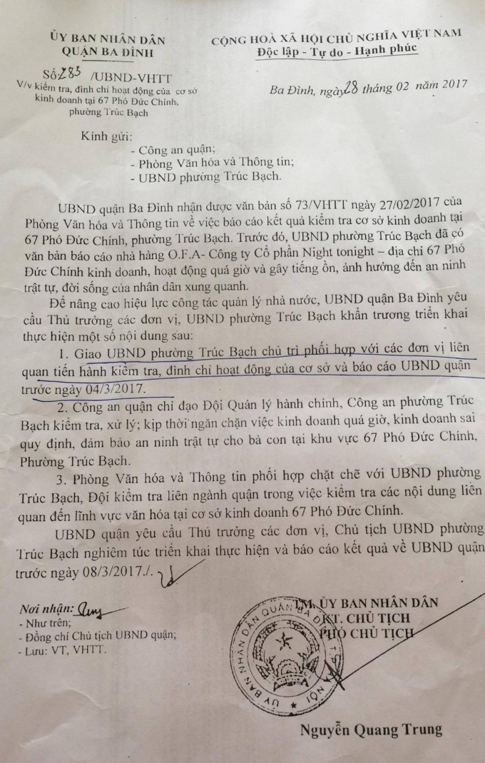 Văn bản chỉ đạo của UBND quận Ba Đ&igrave;nh nhưng việc&nbsp;đ&acirc;u vẫn ho&agrave;n&nbsp;đấy.