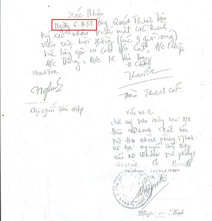 Giấy bi&ecirc;n nhận giữa &ocirc;ng T&acirc;m (chồng b&agrave; Ơi) v&agrave; &ocirc;ng Nghiệp về việc nhận 3.600.000 đồng.
