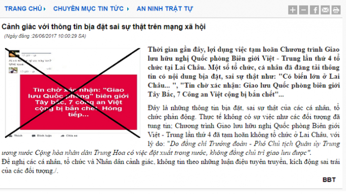 Nội dung cảnh b&aacute;o được đăng tải tr&ecirc;n trang điện tử C&ocirc;ng an Lai Ch&acirc;u.