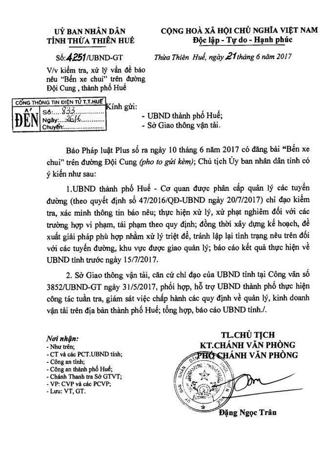 C&ocirc;ng văn chỉ đạo xử l&yacute; vụ việc m&agrave; Ph&aacute;p luật Plus phản &aacute;nh.