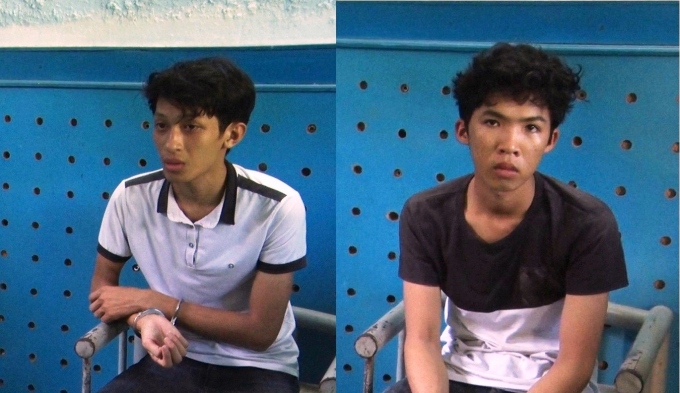 Đối tượng Học (tr&aacute;i) v&agrave; T&agrave;i bị bắt tại cơ quan điều tra. Ảnh: CADP.