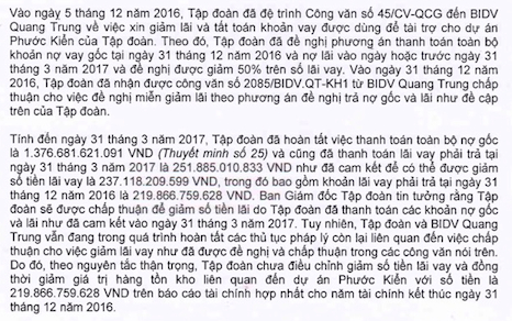 Th&ocirc;ng tin về miễn giảm l&atilde;i vay tr&ecirc;n BCTC kiểm to&aacute;n năm 2016 của Quốc Cường Gia Lai