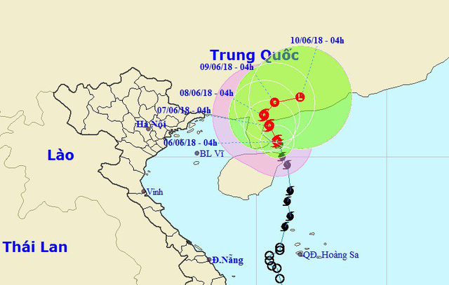 Vị tr&iacute; v&agrave; hướng di chuyển của b&atilde;o số 2. (Ảnh: NCHMF)