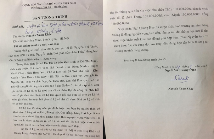 Đơn &ocirc;ng Khắc gửi t&ograve;a soạn v&agrave; cơ quan chức năng.