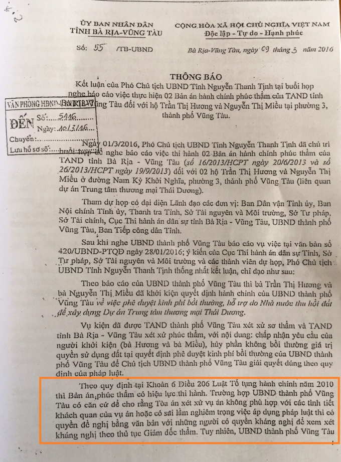 B&agrave; Rịa - Vũng T&agrave;u: Ch&iacute;nh quyền &ldquo;thi gan&rdquo; với bản &aacute;n đ&atilde; c&oacute; hiệu lực ph&aacute;p luật