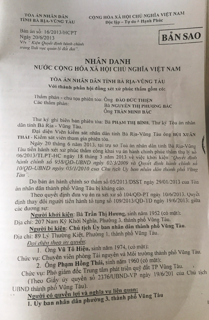 B&agrave; Rịa - Vũng T&agrave;u: Ch&iacute;nh quyền &ldquo;thi gan&rdquo; với bản &aacute;n đ&atilde; c&oacute; hiệu lực ph&aacute;p luật