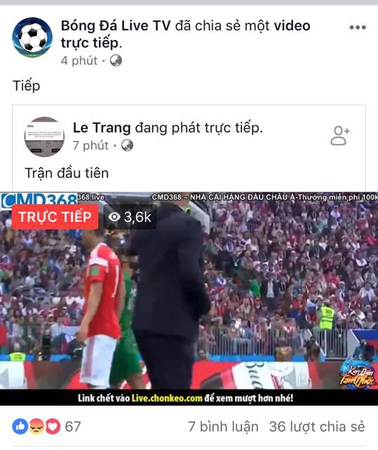 Nhiều t&agrave;i khoản Facebook, Youtube v&agrave; website ngang nhi&ecirc;n vi phạm bản quyền World Cup 2018