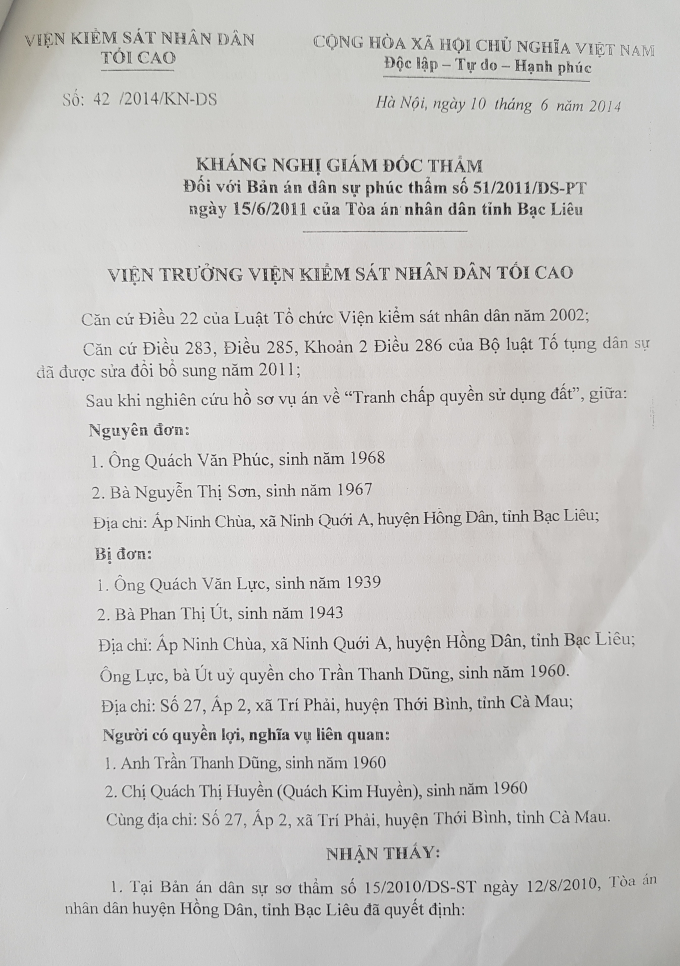 Kh&aacute;ng nghị gi&aacute;m đốc thẩm của Viện KSND Tối cao.