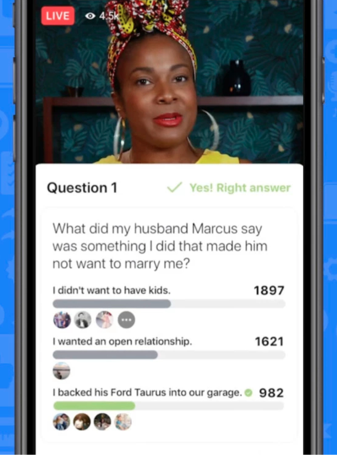 Facebook ra mắt nền tảng truyền h&igrave;nh tương t&aacute;c trực tuyến, c&oacute; cả t&iacute;nh năng c&acirc;u đố vui v&agrave; c&acirc;u hỏi trắc nghiệm