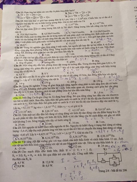 Gợi &yacute; đ&aacute;p &aacute;n đề thi Vật l&yacute; m&atilde; 206 kỳ thi THPT quốc gia 2018
