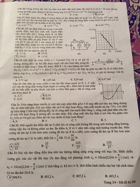 Gợi &yacute; đ&aacute;p &aacute;n đề thi Vật l&yacute; m&atilde; 206 kỳ thi THPT quốc gia 2018