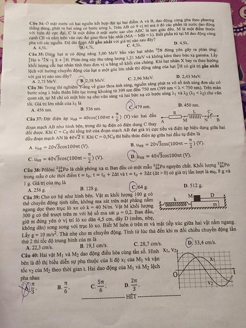 Gợi &yacute; đ&aacute;p &aacute;n đề thi Vật l&yacute; m&atilde; 206 kỳ thi THPT quốc gia 2018