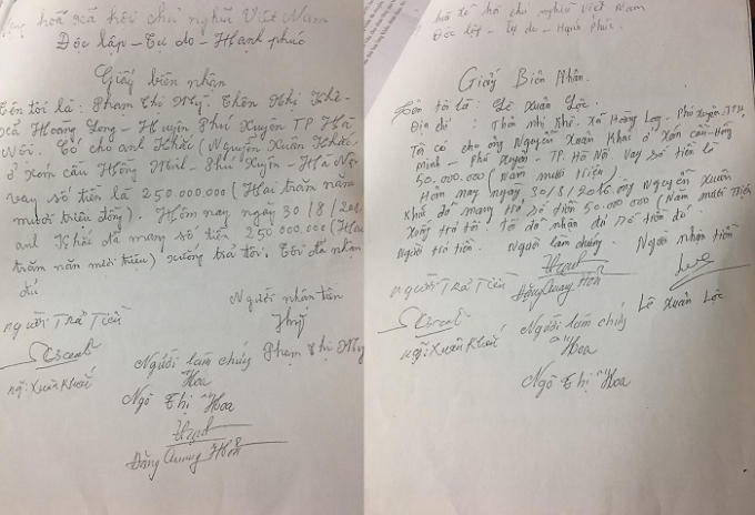 Giấy bi&ecirc;n nhận tiền khi &ocirc;ng Khắc trả tiền cho gia đ&igrave;nh b&agrave; Mỳ.