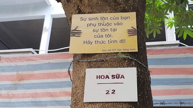 Người dân căng băng rôn, biểu ngữ phản đối chủ đầu tư, kêu gọi không bức tử cây xanh.