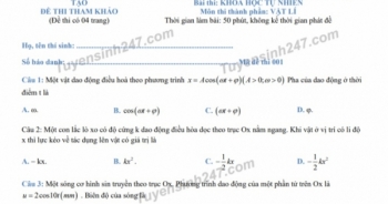 Đáp án và đề thi tham khảo bài thi tổ hợp Khoa học tự nhiên năm 2019