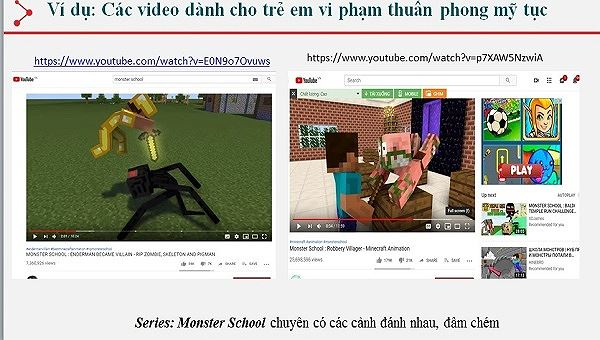 Hình ảnh về vi phạm quảng cáo trên clip có nội dung xấu độc trên Youtube mà Cục Phát thanh truyền hình và Thông tin điện tử tổng hợp được