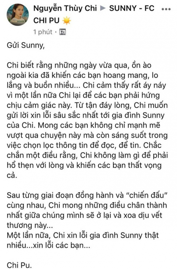 Chipu gửi tâm thư xin lỗi tới FC của mình