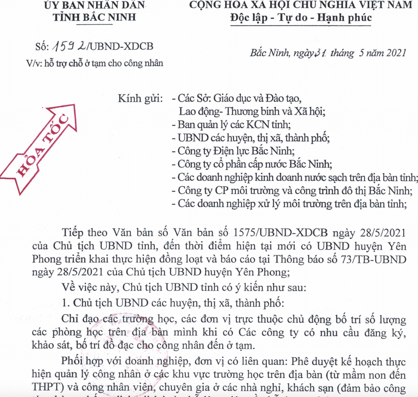 Bắc Ninh: Bố trí chỗ ở tạm cho công nhân - Ảnh 1