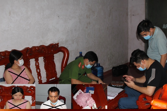 Thảo và Khánh cùng số tang vật. Ảnh: Công an Hà Nam.