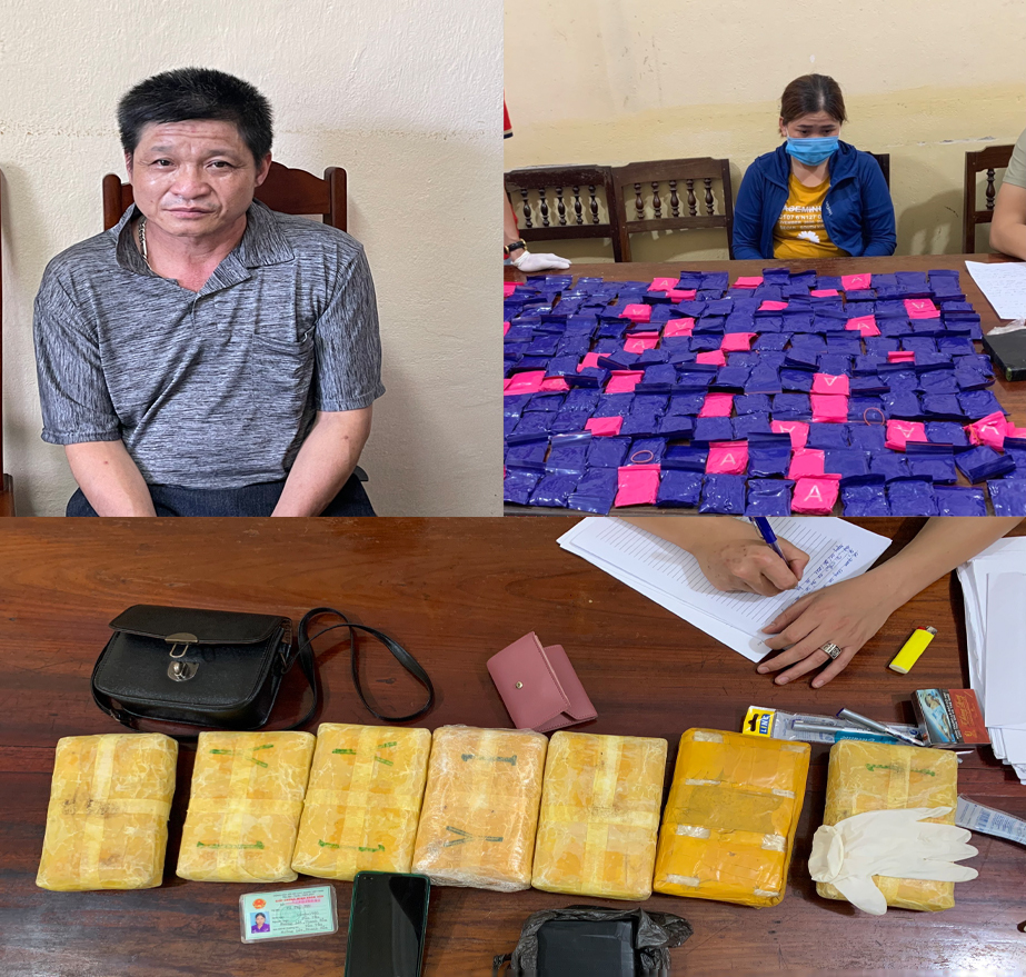 Cặp đôi Len Văn Thành và Vi Thị Thu cùng các tang vật thu được