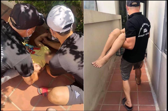 Sau cú rơi từ tầng 5 xuống tầng 3 tòa chung cư The K Park, cháu bé 10 tuổi đã bị gãy tay, phải nhập viện (Ảnh: Hoàng Tiến).