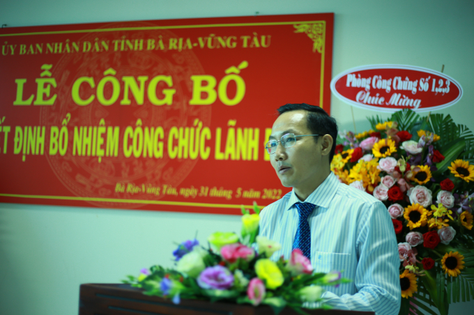 &Ocirc;ng Nguyễn Văn Mạnh, t&acirc;n Gi&aacute;m đốc Sở Tư Ph&aacute;p tỉnh B&agrave; Rịa &ndash; Vũng T&agrave;u ph&aacute;t biểu tại buổi lễ.