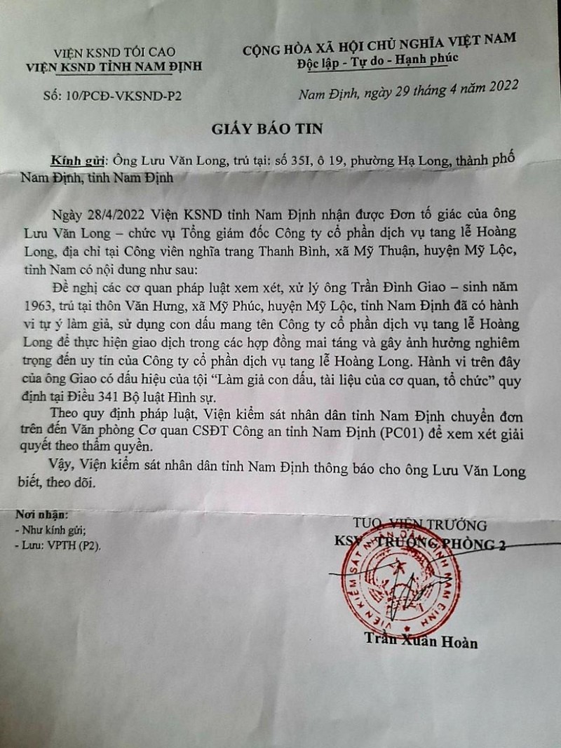 Tự &yacute; x&acirc;y dựng c&ocirc;ng tr&igrave;nh sai ph&eacute;p, nhiều dấu hiệu sai phạm tại C&ocirc;ng ty tang lễ Ho&agrave;ng Long (Nam Định)? ảnh 2