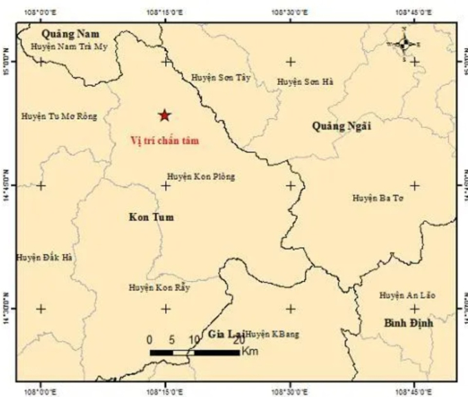 Trận động đất có cường độ 3,2 độ richter xảy ra lúc 0h46 ngày 22/6. (Ảnh: Viện Vật lý địa cầu)