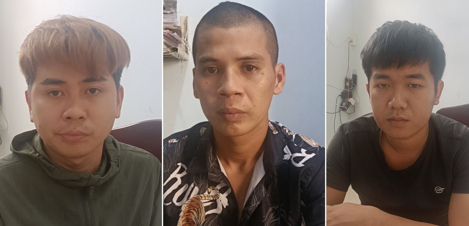 Các đối tượng Phương, Quốc , Nhân tại cơ quan công an. (Ảnh: Báo Tây Ninh)