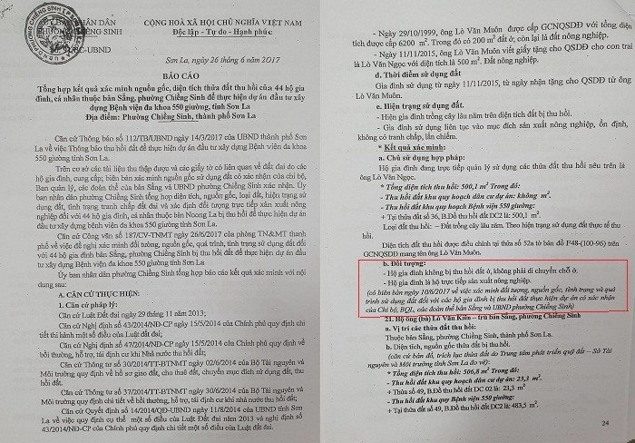 Báo cáo số 91 của UBND phường Chiềng Sinh thể hiện hộ gia đình ông Lò Văn Muôn không bị thu hồi đất ở, không phải chuyển chỗ ở khác.