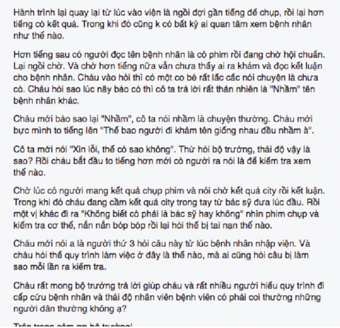 To&agrave;n bộ bức t&acirc;m thư của nickname Nguyễn Cường gửi Bộ trưởng Y tế.(Nguồn Facebook).