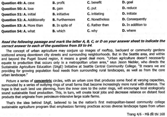 Đề thi v&agrave; đ&aacute;p &aacute;n m&ocirc;n Ngoại ngữ kỳ thi THPT Quốc gia 2016