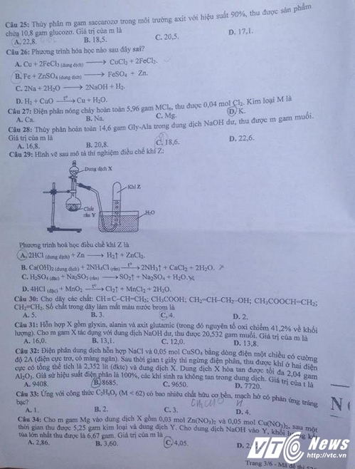 Gợi &yacute; đ&aacute;p &aacute;n đề thi H&oacute;a học kỳ thi THPT Quốc gia 2016