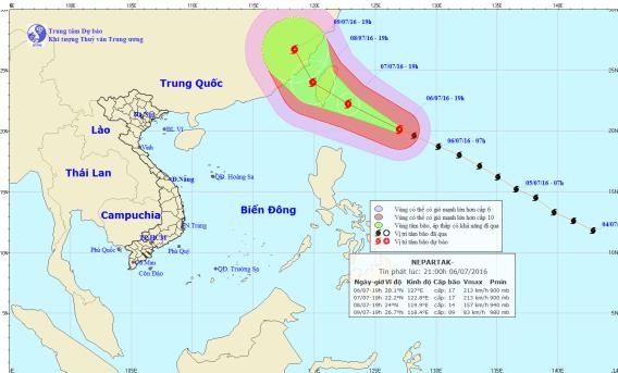 Vị tr&iacute; v&agrave; hướng di chuyển của si&ecirc;u b&atilde;o NEPARTAK (ảnh: TTDBKTTVTƯ).