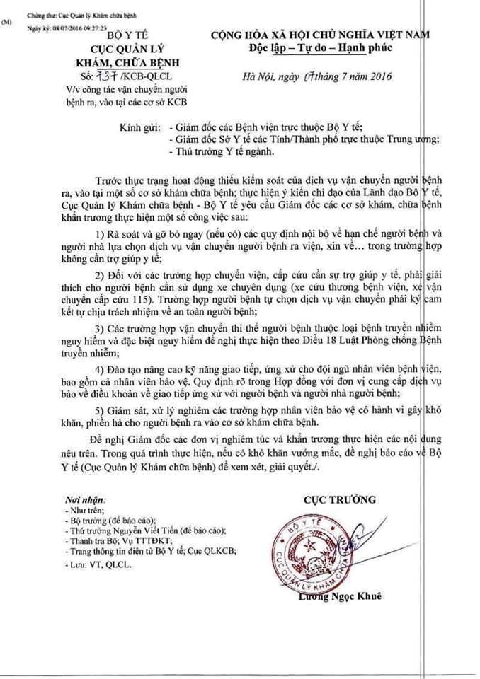 Vụ bảo vệ chặn xe cứu thương: Bộ Y tế