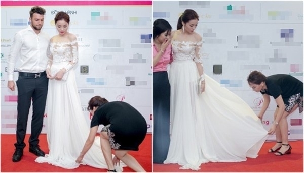 Hoa hậu Kỳ Duy&ecirc;n để mẹ n&acirc;ng v&aacute;y cho m&igrave;nh.