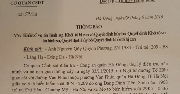 Vì sao Viện kiểm sát Hà Đông hủy bỏ quyết định của cơ quan cảnh sát điều tra?