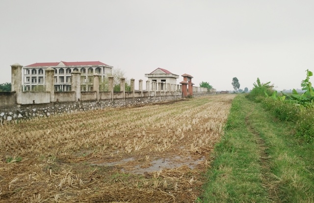 Ng&ocirc;i trường đ&atilde; bị bỏ hoang đ&atilde; 2 năm nay b&ecirc;n c&aacute;nh đồng