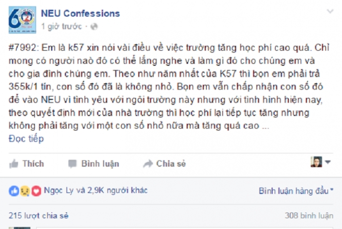 Confessions của sinh vi&ecirc;n K57 ĐH Kinh tế Quốc D&acirc;n. (Nguồn: Facebook).