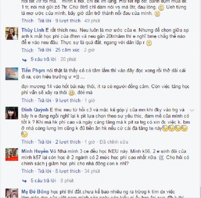 Hầu hết sinh vi&ecirc;n ĐH Kinh tế Quốc D&acirc;n &nbsp;đều bức x&uacute;c v&igrave; vấn đề học ph&iacute; ng&agrave;y một tăng cao. (Nguồn:FB).