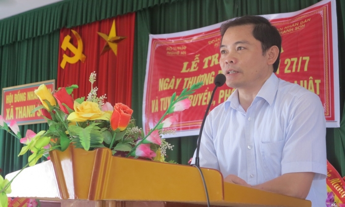 &Ocirc;ng Phạm Th&agrave;nh Chung - Ph&oacute; gi&aacute;m đốc Sở Tư ph&aacute;p Nghệ An ph&aacute;t biểu tại buổi lễ.