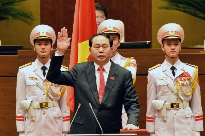 &Ocirc;ng Trần Đại Quang - người được Quốc hội kho&aacute; 13 bầu giữ chức Chủ tịch nước c&aacute;ch đ&acirc;y hơn ba th&aacute;ng - tiếp tục l&agrave; nh&acirc;n sự duy nhất để bầu chức danh n&agrave;y.