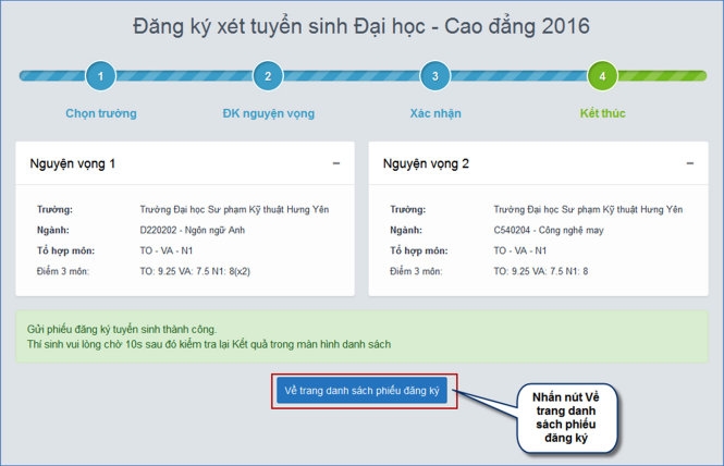 C&aacute;c bước đăng k&yacute; x&eacute;t tuyển trực tuyến đại học 2016