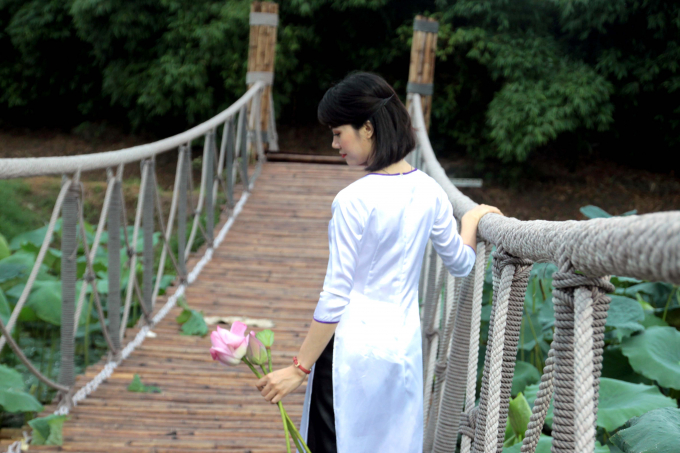 Giới trẻ h&agrave;o hứng khoe sắc c&ugrave;ng hoa sen