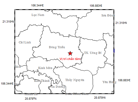 Bản đồ t&acirc;m chấn động đất.