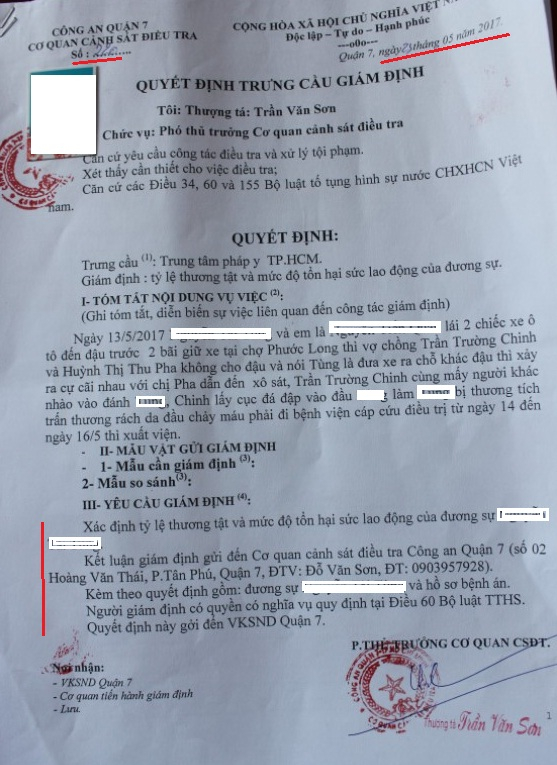 Quyết định trưng cầu gi&aacute;m định c&oacute; nhiều thiếu s&oacute;t của C&ocirc;ng an quận 7.