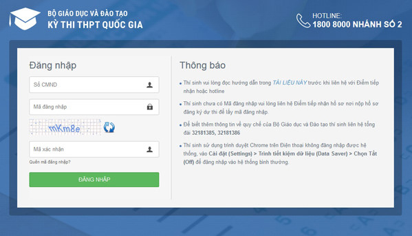 Trang web tra cứu điểm thi ch&iacute;nh thức của Bộ GD-ĐT.