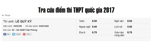 Đi&ecirc;̉m thi của hotboy Hải Phòng.