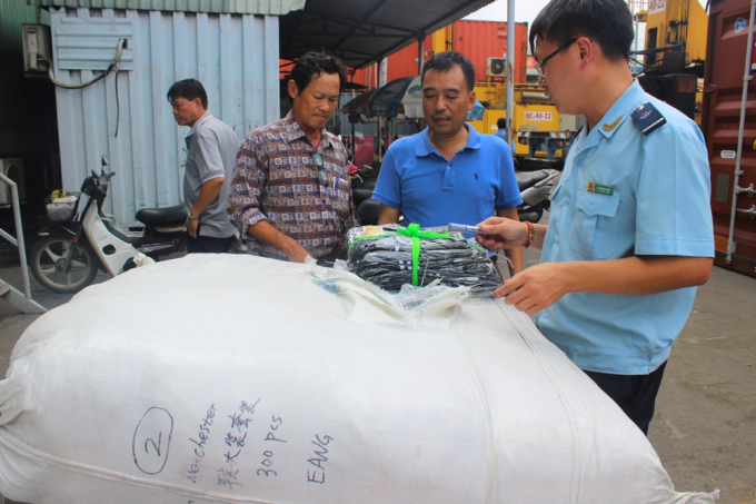 C&aacute;n bộ Đội 4 kh&aacute;m x&eacute;t l&ocirc; h&agrave;ng giả nhập khẩu từ Trung Quốc. Ảnh: T.H.